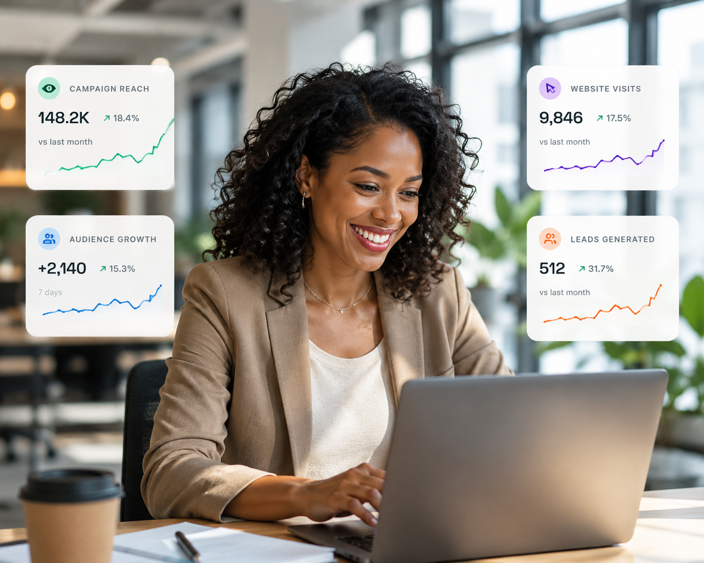 Business owner reviewing marketing campaign performance